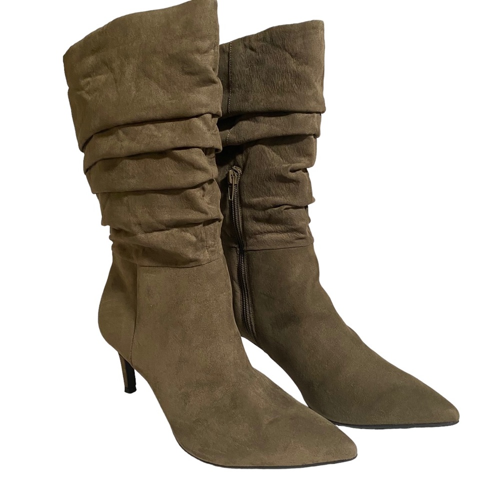 Alfani Lissa Faux Suede Slouch Mid Calf Heeled Boots